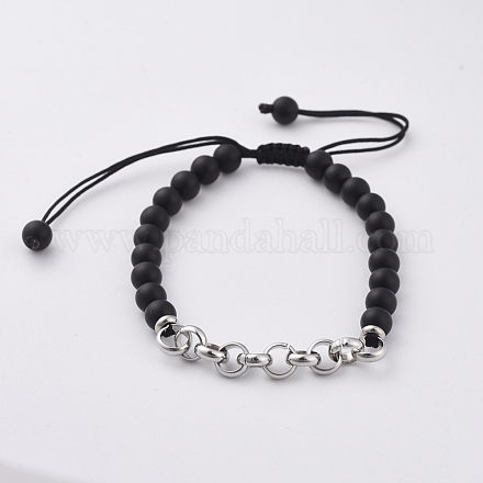 Bracelets de perles tressées en agate noire naturelle BJEW-JB04771-02-1