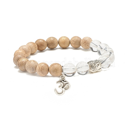 Simbolo aum/om e braccialetto con ciondoli in lega di buddha per ragazze adolescenti BJEW-JB07726-1