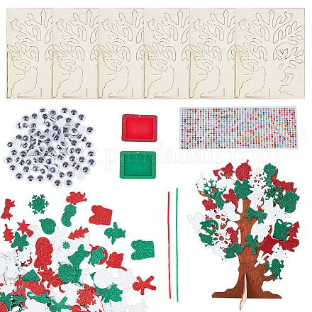 OLYCRAFT 6 Set Foam Stickers 3D Craft Tree Kit Snowflake Theme Unfinished  Wood Tree Winter Tree with 500Pcs Blue White Snowflake Stickers for Art