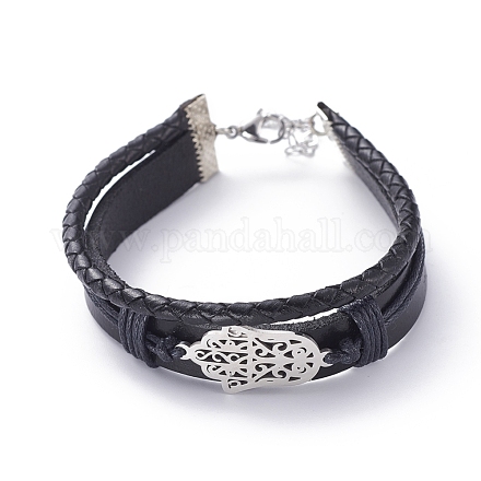 (vente d'usine de fêtes de bijoux) bracelets multi-brins de cordon en cuir rétro unisexe BJEW-JB04862-05-1
