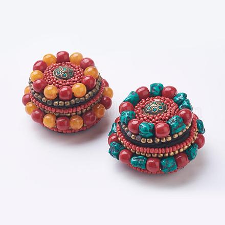 Boîtes à bijoux en bois de style tibétain OBOX-P002-03-1