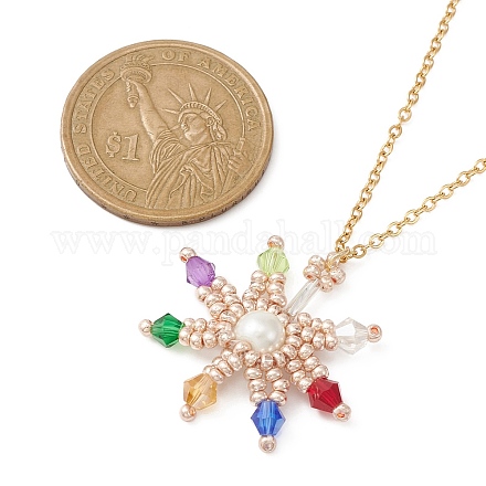 Collana con pendente a stella intrecciata con perle di vetro NJEW-MZ00021-1
