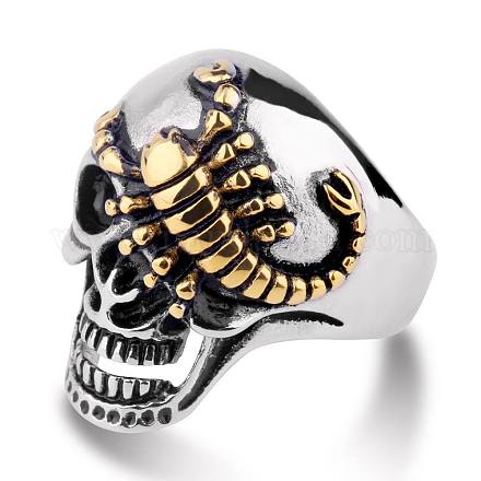 Two Tone 316L Surgical Stainless Steel Skull with Scorpion Finger Ring SKUL-PW0002-034B-GP-1