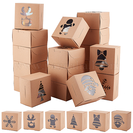Benecreat 24 paquetes cajas de galletas navideñas marrones CON-BC0007-08-1