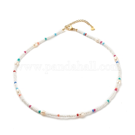 Halskette aus natürlichen Perlen und Glassamen NJEW-JN03826-1