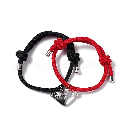 Wholesale 2Pcs 2 Style Magnetic Alloy Heart Charm Bracelets Set 