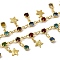 Brass Flat Round with Star Link Chains, with Glass, Rack Plating, Long-Lasting Plated, Lead Free & Cadmium Free, Soldered, with Spool, Real 18K Gold Plated, 6.5x3mm, Star: 8x7.5x0.5mm
