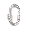 Brass Micro Pave Clear Cubic Zirconia Keychain Rings, Long-Lasting Plated, Lead Free & Cadmium Free, Oval, Platinum, 22x12x4mm