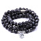 Bohemian Styles Natural Round Labradorite Beaded Stretch Bracelets for Women Men, with Flat Round Charm