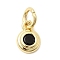Brass Cubic Zirconia Charms, Flat Round Charms, Cadmium Free & Lead Free, Real 18K Gold Plated, Long-Lasting Plated, Black, 8x6x2.5mm, Hole: 3mm