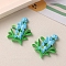 Opaque Resin Cabochons, Flower, Deep Sky Blue, 34x29mm