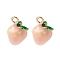 2Pcs Brass Enamel Charms, Imitation Fruit, Light Gold, Peach Charm, Pink, 12x11x8mm, Hole: 1.2mm