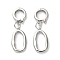 Rack Plating Brass Fold Over Clasps, Oval, Real Platinum Plated, 38mm long, Oval: 21x12x3mm, Ring clasp: 14.5x11x4mm, hole: 7.5mm