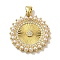 Rack Plating Brass Micro Pave Cubic Zirconia Pendants, with ABS Imitation Pearl Beads, Cadmium Free & Lead Free, Long-Lasting Plated, Flat Round, Real 18K Gold Plated, 23x21x3mm, Hole: 3.5x3.5mm
