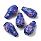 Handmade Lampwork Beads, Bumpy Vase with Floral Pattern, Blue, 29~31x17x16.5mm, Hole: 2mm