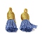 Cotton Tassel Pendants, with Polyester, Cornflower Blue, 32~37x11~12mm, Hole: 2x4.5mm
