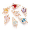 Brass Micro Pave Clear Cubic Zirconia and Glass Flower Pendants, Tulip Charms, Light Gold, Mixed Color, 21~22x11.1x6.1mm, Hole: 1.2mm
