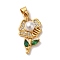 Brass Micro Pave Cubic Zirconia Pendants Pendants, with ABS Imitation Pearl, Lead Free & Cadmium Free, Long-Lasting Plated, Flower with Leaf, Real 18K Gold Plated, 25x13x7mm, Hole: 4x3mm