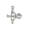 Brass Pave Clear Cubic Zirconia Pendants, Cupid's Arrow Charms, Platinum, 18.5x15x2.5mm, Hole: 1.4mm