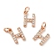 Brass Micro Pave Grade AAA Cubic Zirconia Charms, Letter H, Cadmium Free & Nickel Free & Lead Free, Real Rose Gold Plated, 9x6x1.5mm, Hole: 2mm