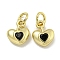Rack Plating Brass Micro Pave Cubic Zirconia Charms, with Jump Ring, Cadmium Free & Lead Free, Real 18K Gold Plated, Long-Lasting Plated, Heart, Black, 10x8x3.5mm, Hole: 3mm