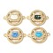 Rack Plating Brass Micro Pave Clear Cubic Zirconia Connector Charms, Ring Cat Links with Synthetic Opal, Real 18K Gold Plated, Cadmium Free & Lead Free, Long-Lasting Plated, Mixed Color, 18.5x24.5x3.5mm, Hole: 1.8mm