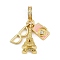 Rack Plating Brass Clear Cubic Zirconia & Enamel European Dangle Charms, Tower & Glasses & Camera Large Hole Pendants, Real 18K Gold Plated, Long-Lasting Plated, Real 18K Gold Plated, 29mm, Hole: 4mm