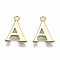 Brass Charms, Nickel Free, Letter, Real 18K Gold Plated, Letter.A, A: 13x10x1mm, Hole: 1.2mm