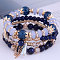 4Pcs 4 Styles Bohemian Style Alloy Glass Round Beaded Stretch Bracelets, Golden, Midnight Blue, 6-3/4 inch(17cm)