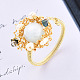 Круглое открытое кольцо-манжета с плетением из натурального жемчуга и драгоценных камней RJEW-T026-10G-2