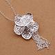 Silver Color Plated Brass Big Filigree Flower Pendant Necklaces NJEW-BB06005-2