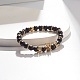 Bracciale elasticizzato rotondo con perline in pietra nera sintetica con corona da donna BJEW-JB07530-03-2