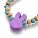 Braccialetti elasticizzati con perline di legno a forma di coniglietto per bambini BJEW-JB04129-03-4