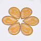 ポリエステルビッグペンダント装飾  鉄パーツ  ティアドロップ  花と  ライトゴールド  オレンジ  53~54.5x37.5x2mm X-WOVE-T008-04C-1