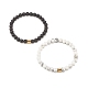 2 braccialetti elastici con perline rotonde in pietra lavica naturale e howlite con colonna in ematite sintetica BJEW-JB08060-02-4