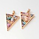 Dyed Triangle Golden Tone Brass Natural Crystal Pendants G-M245-01-1