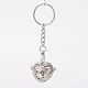 Platinum Plated Brass Hollow Heart Cage Chime Ball Keychain KEYC-J073-B01-1