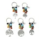 7 porte-clés pendentif en perles de pierres précieuses chakra avec breloque arbre de vie en alliage de style tibétain KEYC-JKC00542-1