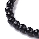 Bracelet extensible en pierre noire naturelle et perles rondes en oeil de tigre pour femme BJEW-JB07293-03-3