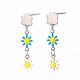 Enamel Flower Long Dangle Stud Earrings EJEW-N049-04A-2