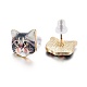 Real 14K Gold Plated Alloy Kitten Stud Earrings EJEW-G148-01G-06-2