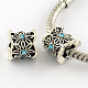 Antique Silver Plated Alloy Rhinestone Large Hole European Beads X-MPDL-R041-08D-1