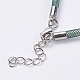 メッシュチューブ  プラスチックネット糸コードネックレス  真鍮カニカン付き  プラチナ  グリーン  18.8インチ（48cm）  3.5mm NJEW-F199-A02-3
