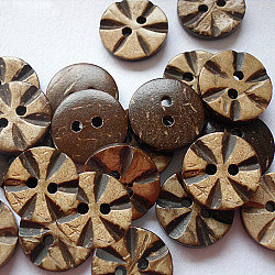 Intagliato 2 buche pulsante di base di cucito a forma di fiori, bottone di cocco, Burlywood, 15mm di diametro