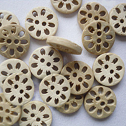 Geschnitzt Buttons mit 2-Loch in der runden Form für Kinder, Kokos-Taste, rauchig, 13 mm