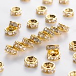 Perles séparateurs en fer avec strass, Grade b, rondelle, bord droit, clair, or, 6x3mm, Trou: 1.5mm