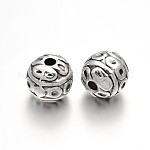 Runde tibetischen Stil Legierung Perlen, Antik Silber Farbe, 8 mm, Bohrung: 2 mm