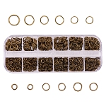 1 anelli di salto scatola di ferro, anelli di salto aperti, nichel libero, bronzo antico, 18~21 gauge, 4~10x0.7~1mm, diametro interno: circa 2.6 mm/3.6 mm/4.6 mm/5.6 mm/6.6 mm/8.6 mm, circa 58 g / scatola