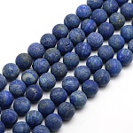Natural Frosted Lapis Lazuli Round Bead Strands, Dyed & Heated, 10mm, Hole: 1mm, about 37~39pcs/strand, 14.9~15.6 inch