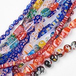 Chapelets de perles en verre de millefiori manuelles, formes mixtes, couleur mixte, 7.5~21x4~22x2.5~8mm, Trou: 1~2mm, 14.1 pouce ~ 16.5 pouces (36~42 cm)